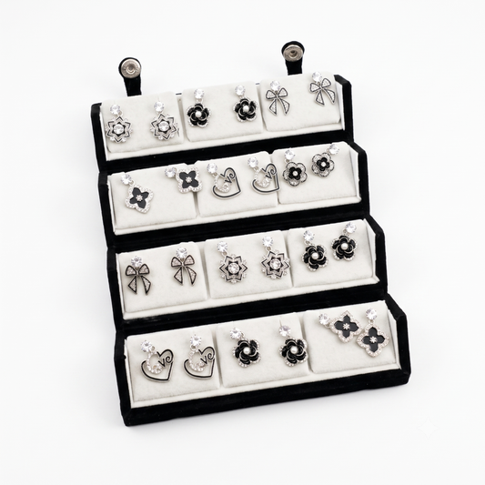 20945 Premium 12 Pairs Korean Style Earrings Combo Set for Women | Trendy Gold, Crystal & Pearl Designs | Gift Collection with Foldable Display Stand