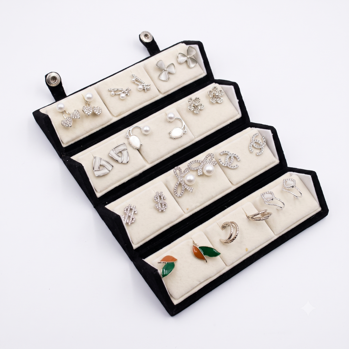 20945 Premium 12 Pairs Korean Style Earrings Combo Set for Women | Trendy Gold, Crystal & Pearl Designs | Gift Collection with Foldable Display Stand