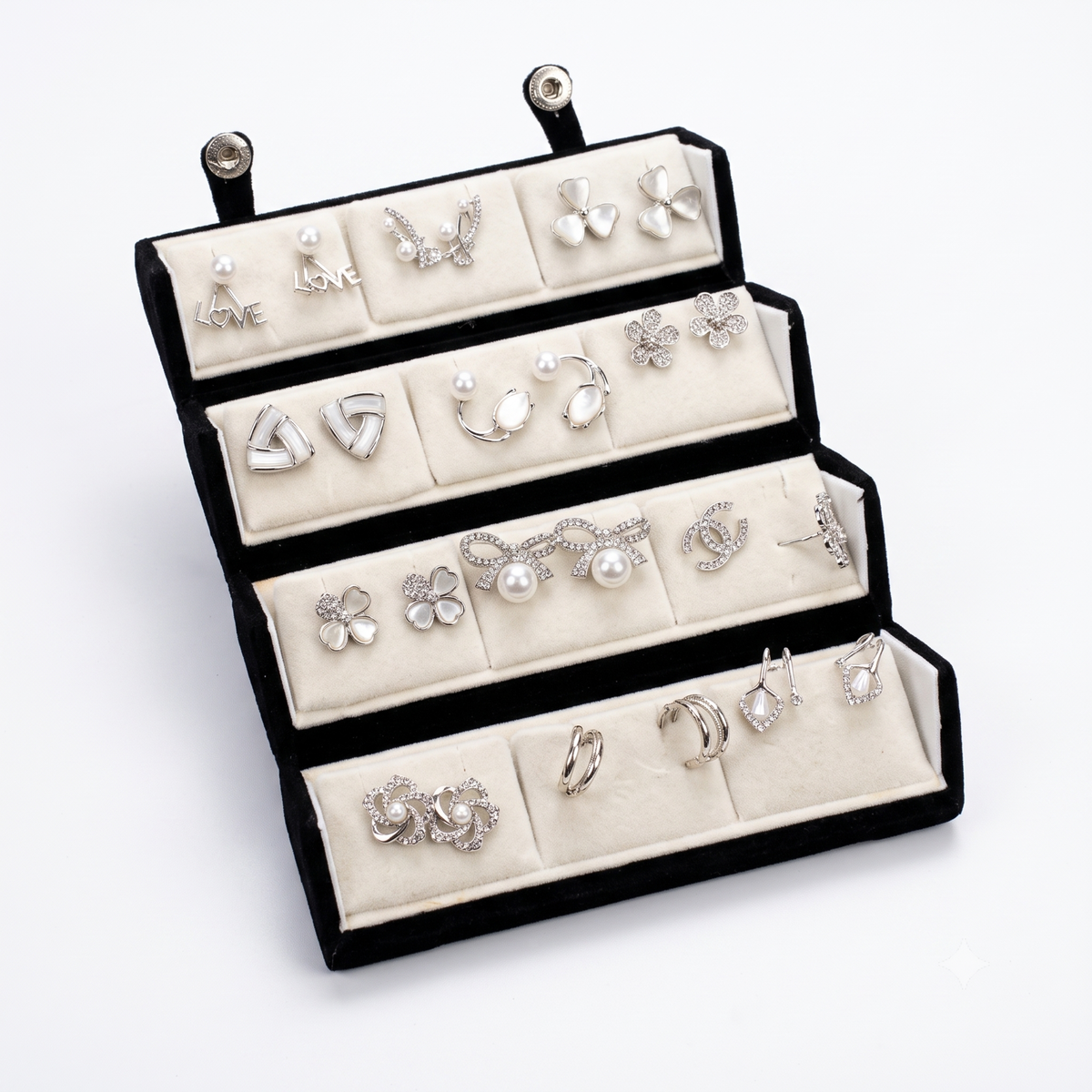 20945 Premium 12 Pairs Korean Style Earrings Combo Set for Women | Trendy Gold, Crystal & Pearl Designs | Gift Collection with Foldable Display Stand