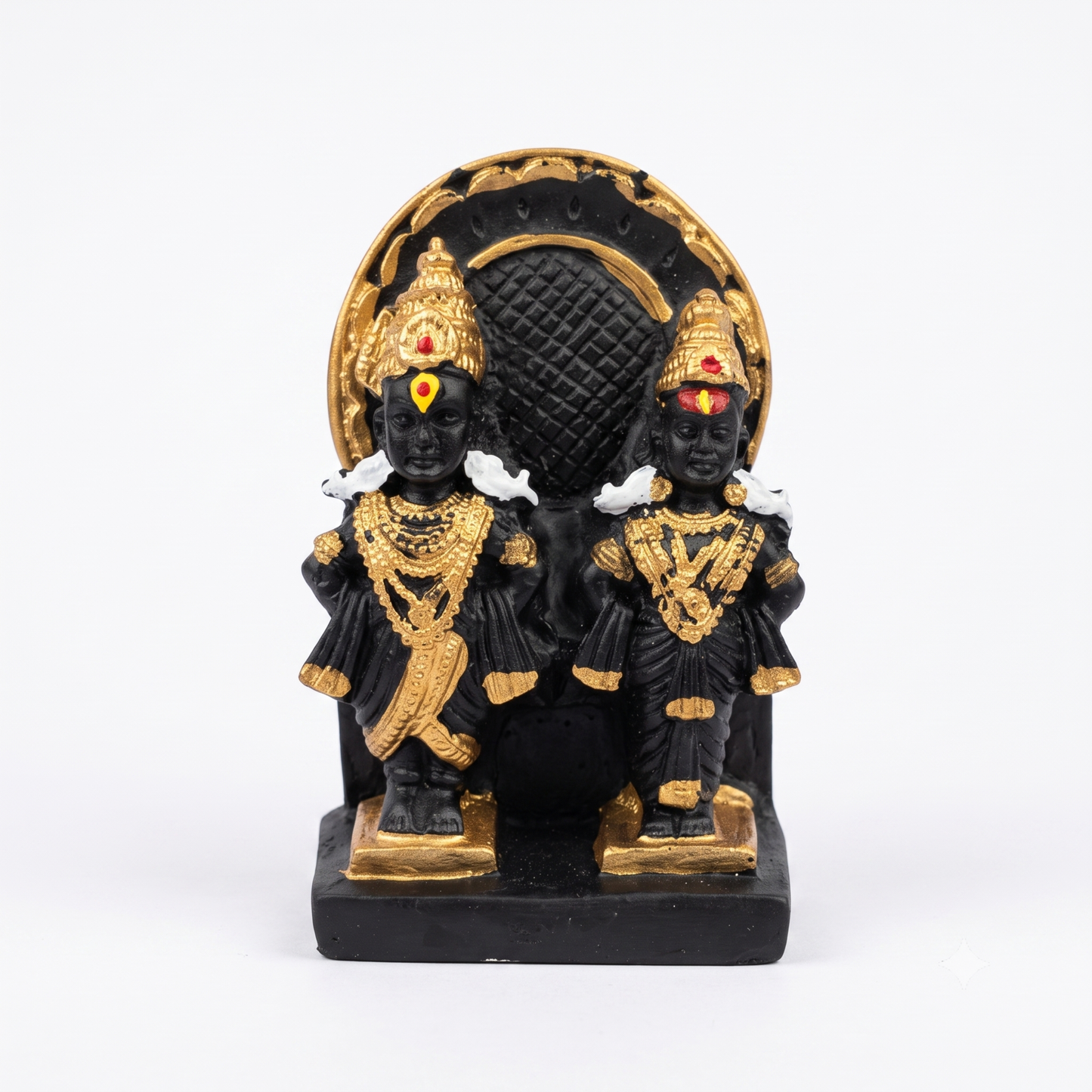 21134 lack Resin Vitthal Rukmini Idol with Decorative Arch | Premium Finish Hindu God Statue for Home Temple, Office & Gifting | Handcrafted Showpiece {size-9.5cm}