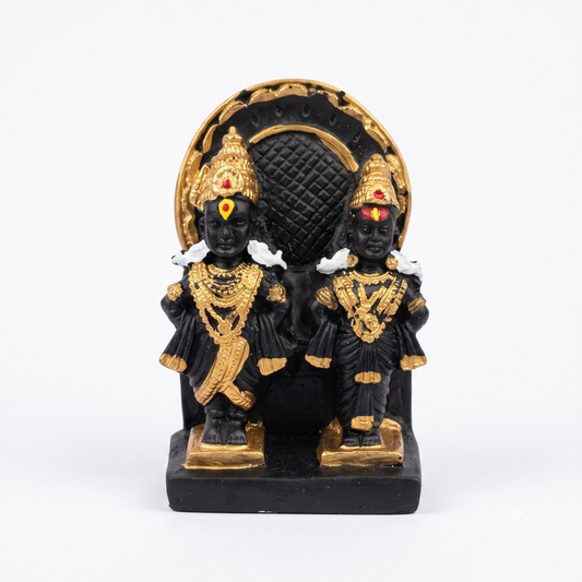 21134 lack Resin Vitthal Rukmini Idol with Decorative Arch | Premium Finish Hindu God Statue for Home Temple, Office & Gifting | Handcrafted Showpiece {size-9.5cm}