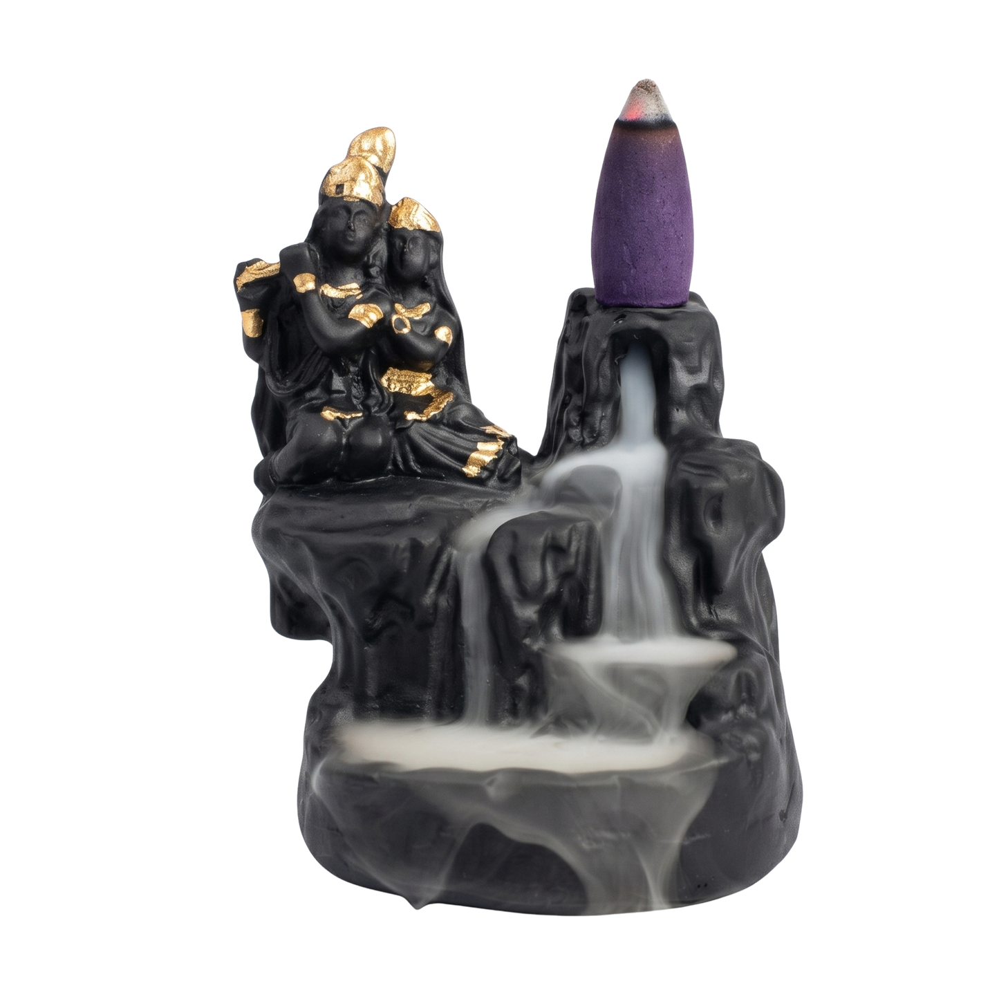 21095 Backflow Incense Burner Radha Krishna Resin Figurine , Temple Decoration Item for Pooja Room, Office Table & Spiritual Corner