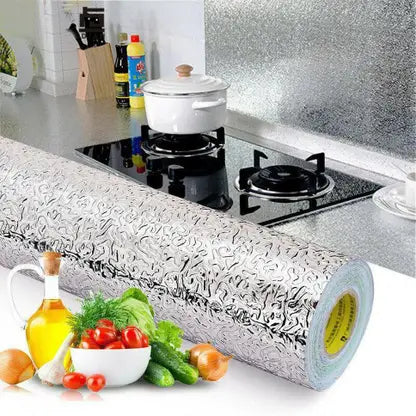 2589 Meters Kitchen Waterproof Self-Adhesive Anti-Mold and Heat Resistant Oil Proof Aluminium Foil Paper Sticker Roll for Kitchen Wall (Silver)