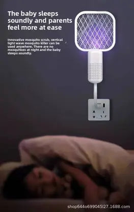 10717 Bug Zapper Racket, USB Rechargeable, Mosquito Swatter with Mesh Grid, Black Handle