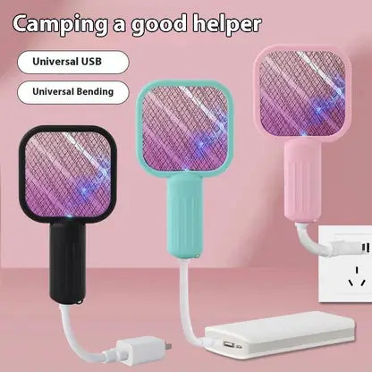 10717 Bug Zapper Racket, USB Rechargeable, Mosquito Swatter with Mesh Grid, Black Handle