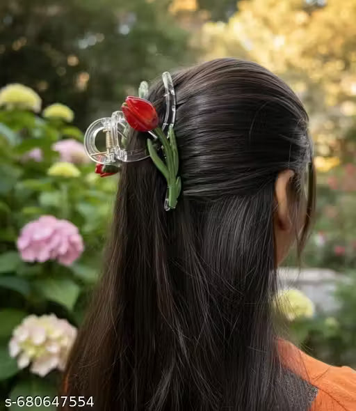 11263 Tulip Flower Hair Clips for Women & Girls – Premium Acrylic Jedai | Strong Grip Random Color
