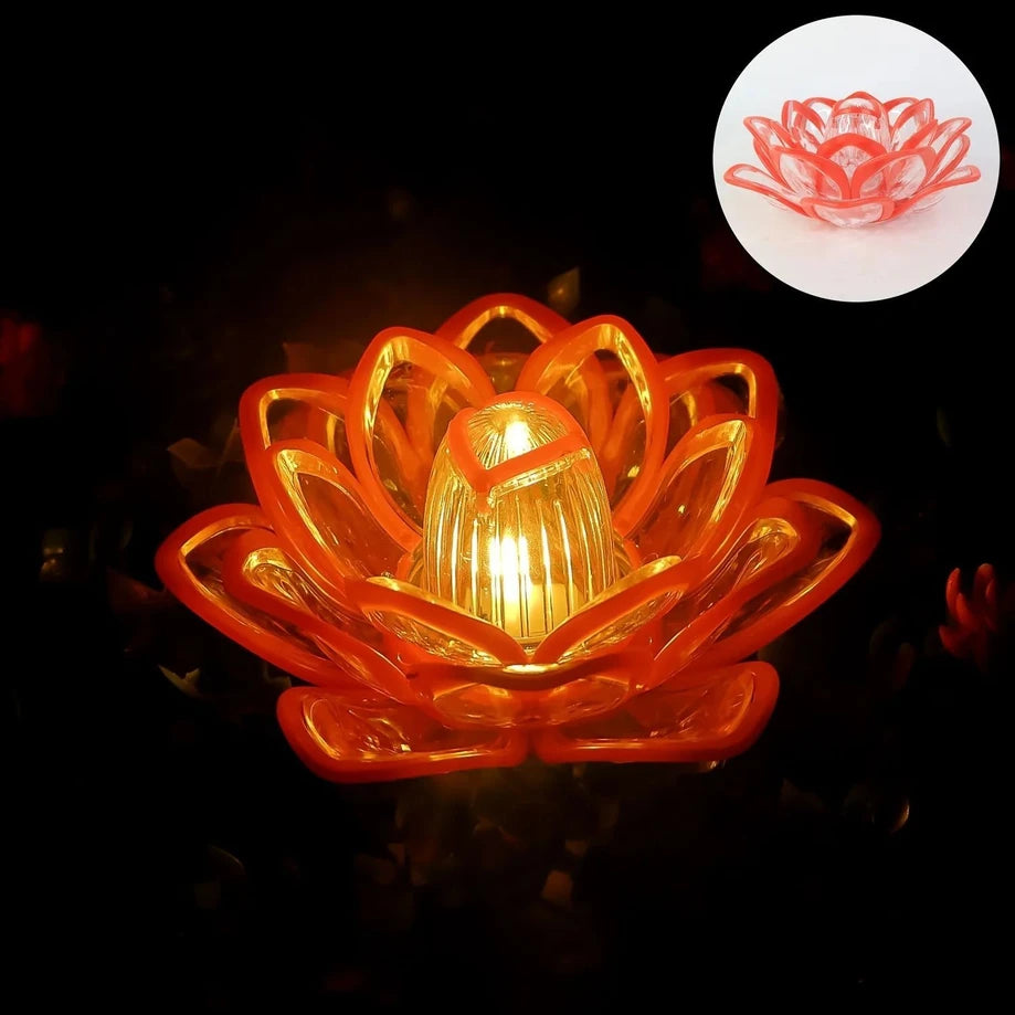 11028 Lotus LED Tea Light Candles | Battery-Operated | Flameless & Smokeless | Multicolor Acrylic Design | Home Décor,Wedding, Festival {Red}