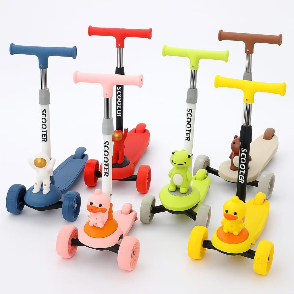 9873 Foldable Kick Scooter for Kids with LED Wheels | 3-Wheel Skating Cycle with Adjustable Handle | Scooter Ride-On Toy for Boys & Girls {Multicolor}