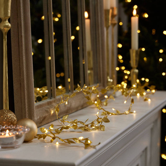 NC-A006 Artificial Vine Leaf Curtain Light 3m LED String Fake Greenery Garland Willow Leaves for Backdrop Bedroom Garden Home Birthday & Festive Decor  {Green /Golden }