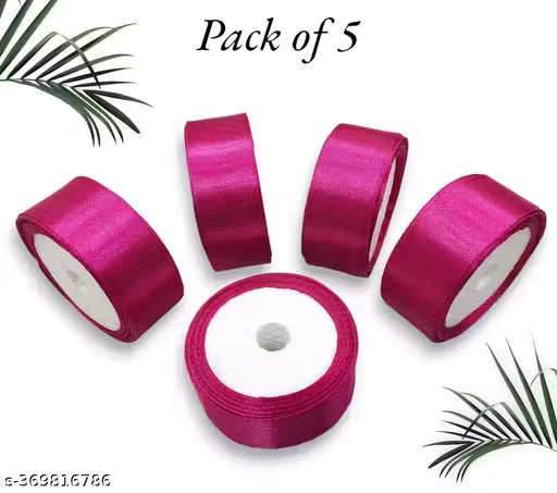 20035 Satin Dark Pink Ribbon 1 Inch 10mtr Each Dark Pink Pink Satin Ribbon (Pack of 5)