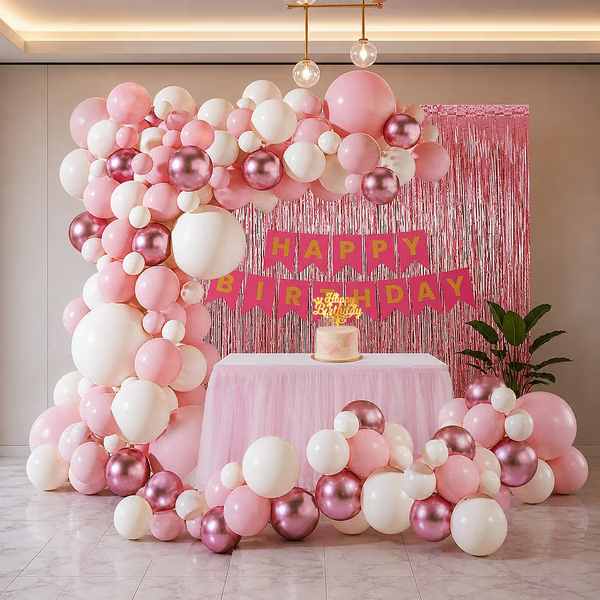 20668 The Decor Queen Pink Happy Birthday Pink Combo Pack 44 Pcs  Decoration Item