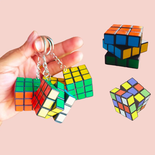 20878 (Pack Of 12) Rubix Cube Keychain Pack | 3x3 Magic Cube Keyring Puzzle Toy | Cartoon Keychains For Kids | Birthday Return Gifts, Party Favor Keychains Set