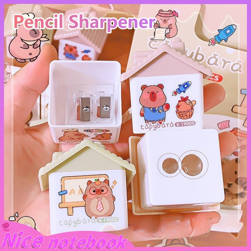 20363 Cartoon Pencil Sharpener Double Hole Mini Manual Sharpener Portable Student School Supplies Gift