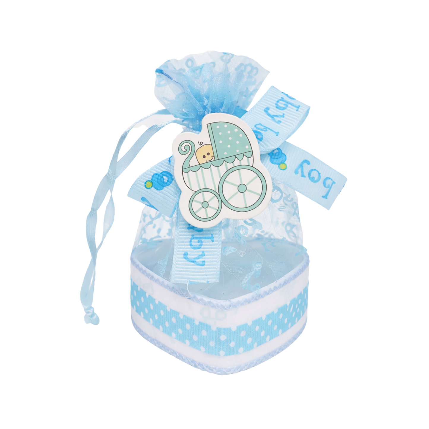 20533 {12 Pcs} Gifts Baby Christening Basket with Organza Bag and Pattern Blue and Pink, Boy Candy