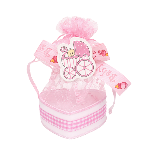 20533 {12 Pcs} Gifts Baby Christening Basket with Organza Bag and Pattern Blue and Pink, Boy Candy