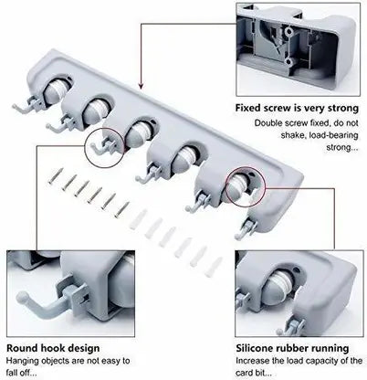 10445 5 Slots And 6 Hooks Wall Mounted Magic Mop Broom Sticks Hanger Stand Organizer Holder Accessories Organizer