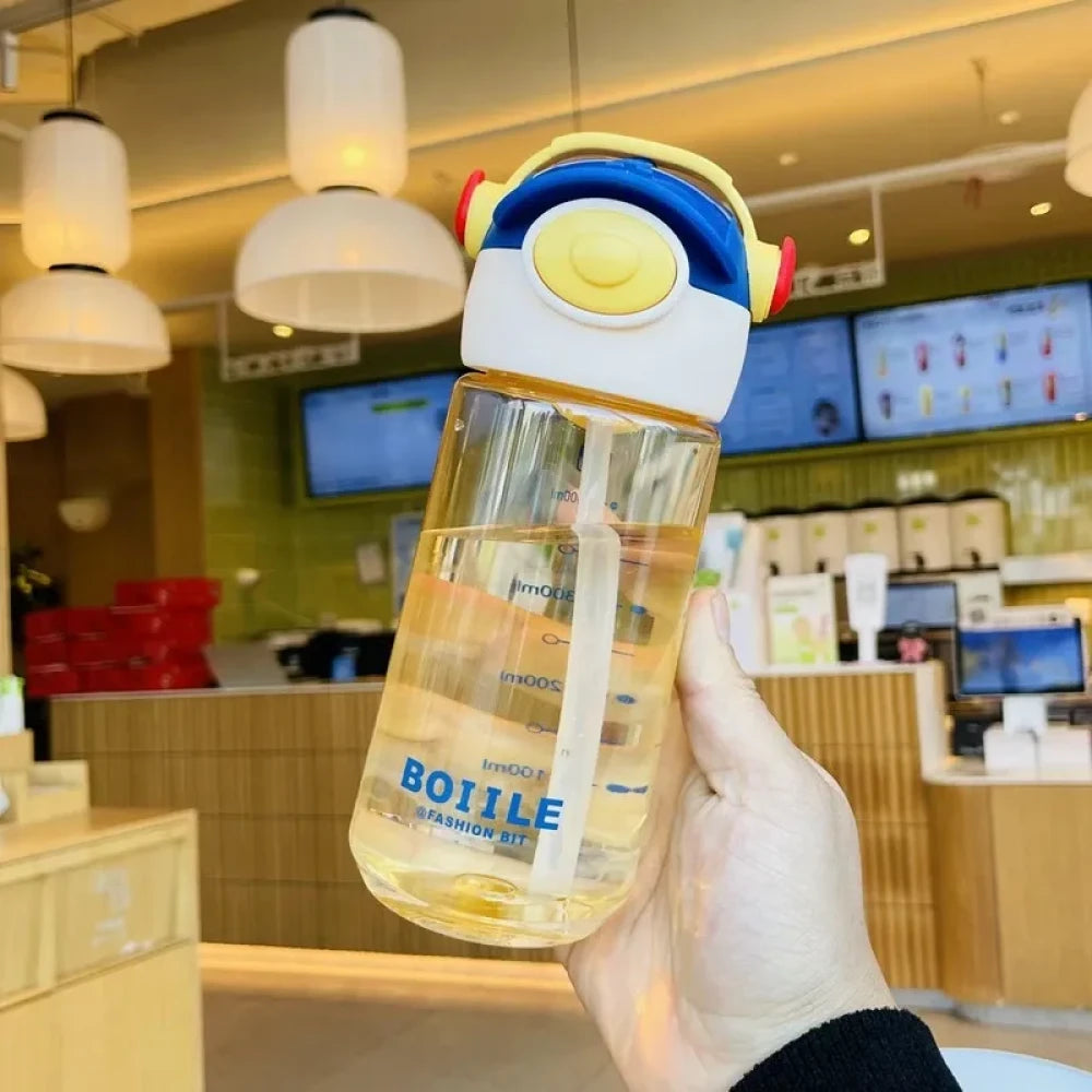 4991 Portable Cute Plastic Straw Water Bottle for Girls and Boys 650ML {Multicolor}