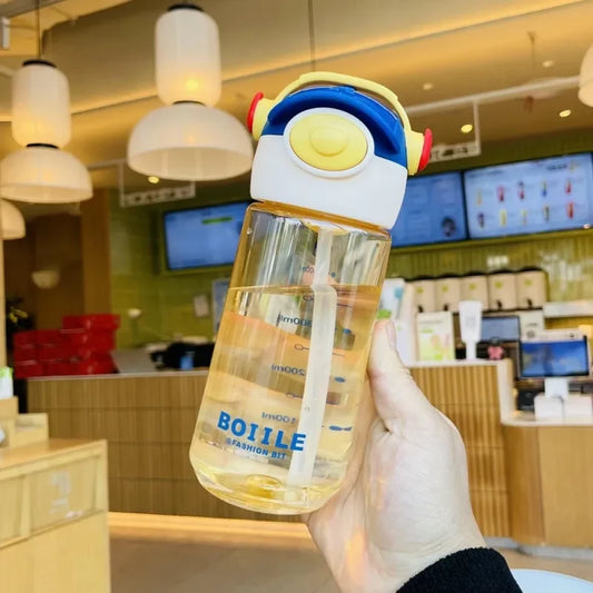 4991 Portable Cute Plastic Straw Water Bottle for Girls and Boys 650ML {Multicolor}