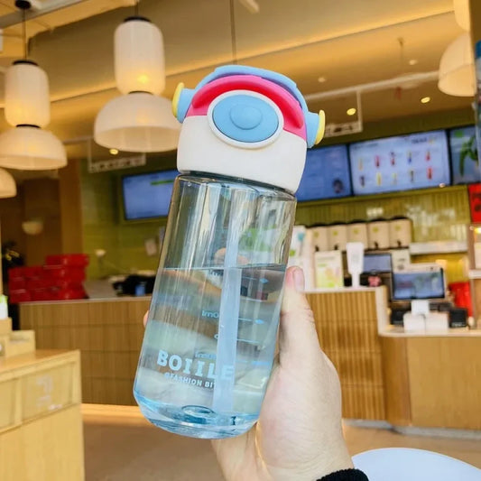 4991 Portable Cute Plastic Straw Water Bottle for Girls and Boys 650ML {Multicolor}