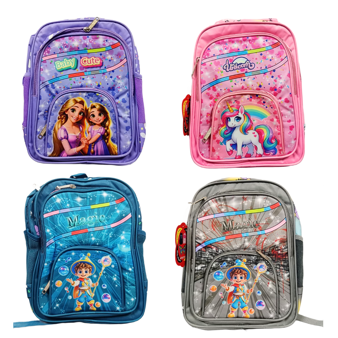 20418 Cartoon Printed School Backpack for Girls and Boys {4 Compartment} Size=35*24*20Cm {Random Color}