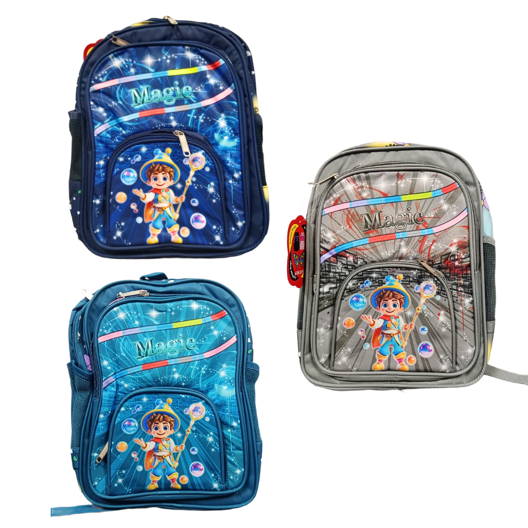 20418 Cartoon Printed School Backpack for Girls and Boys {4 Compartment} Size=35*24*20Cm {Random Color}
