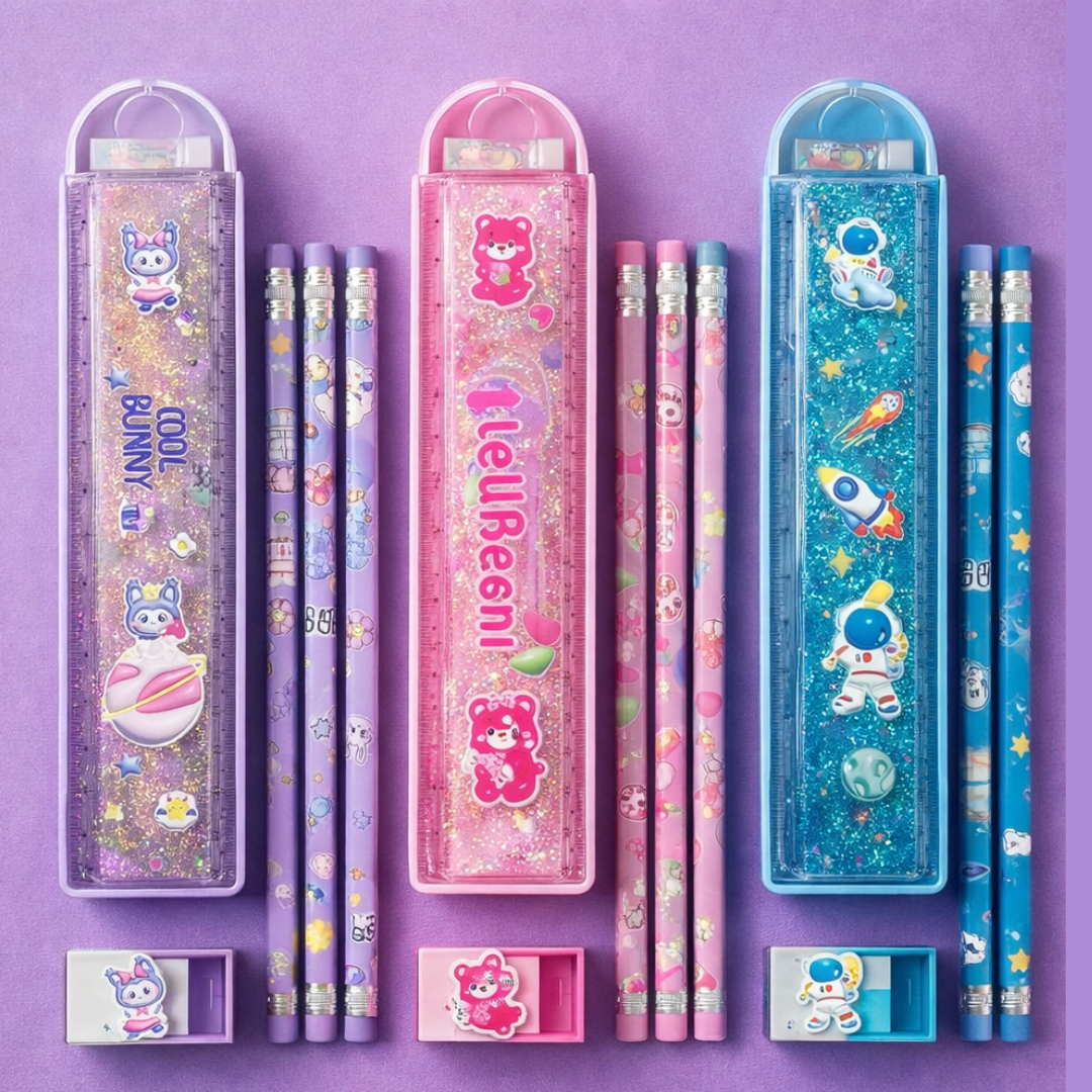 576-2 Plastic Pencil Box with Slide Ruler , Birthday Return Gifts for Kids {Random Color}