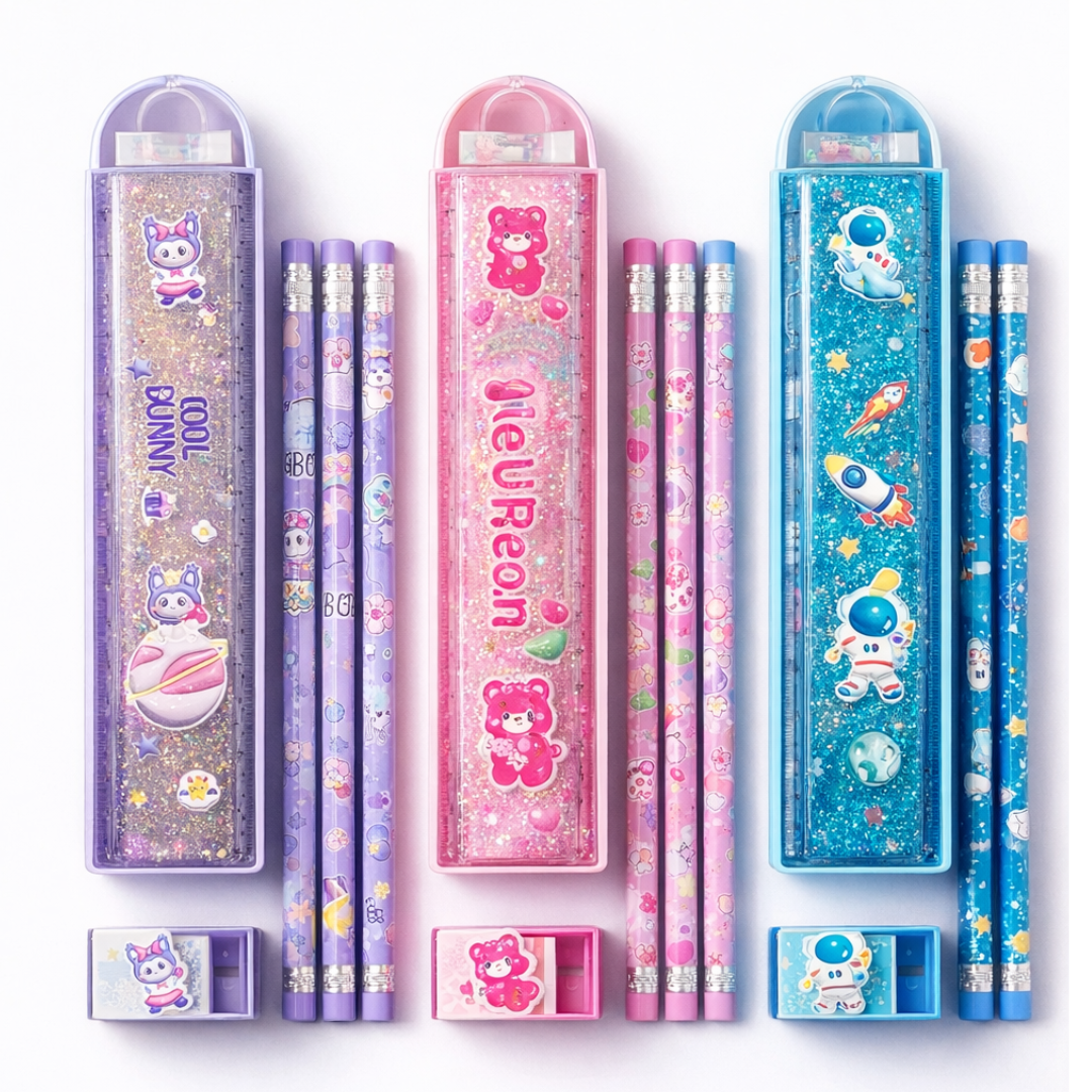 576-2 Plastic Pencil Box with Slide Ruler , Birthday Return Gifts for Kids {Random Color}