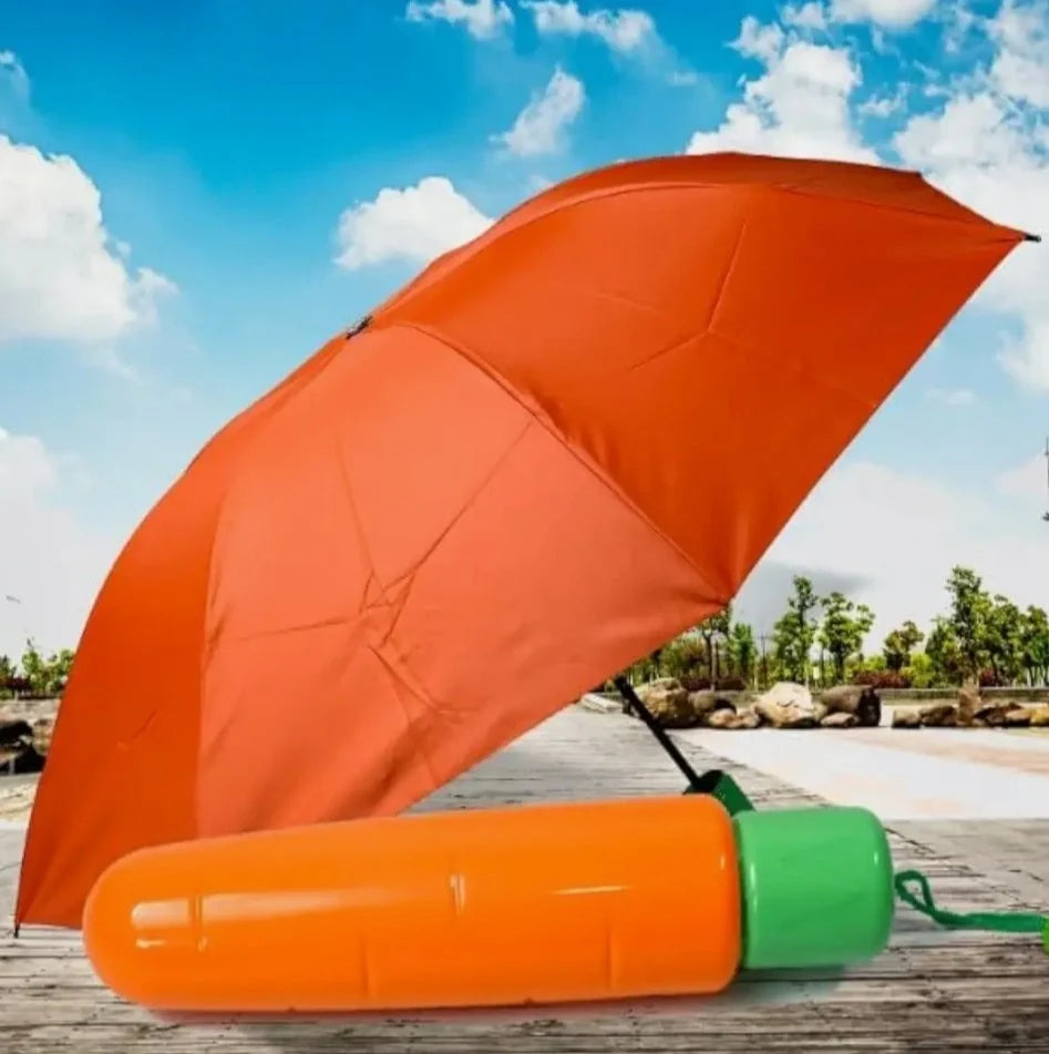 10595  Playful Carrot Shaped Compact Folding Umbrella For Protection From Rain And Sun
