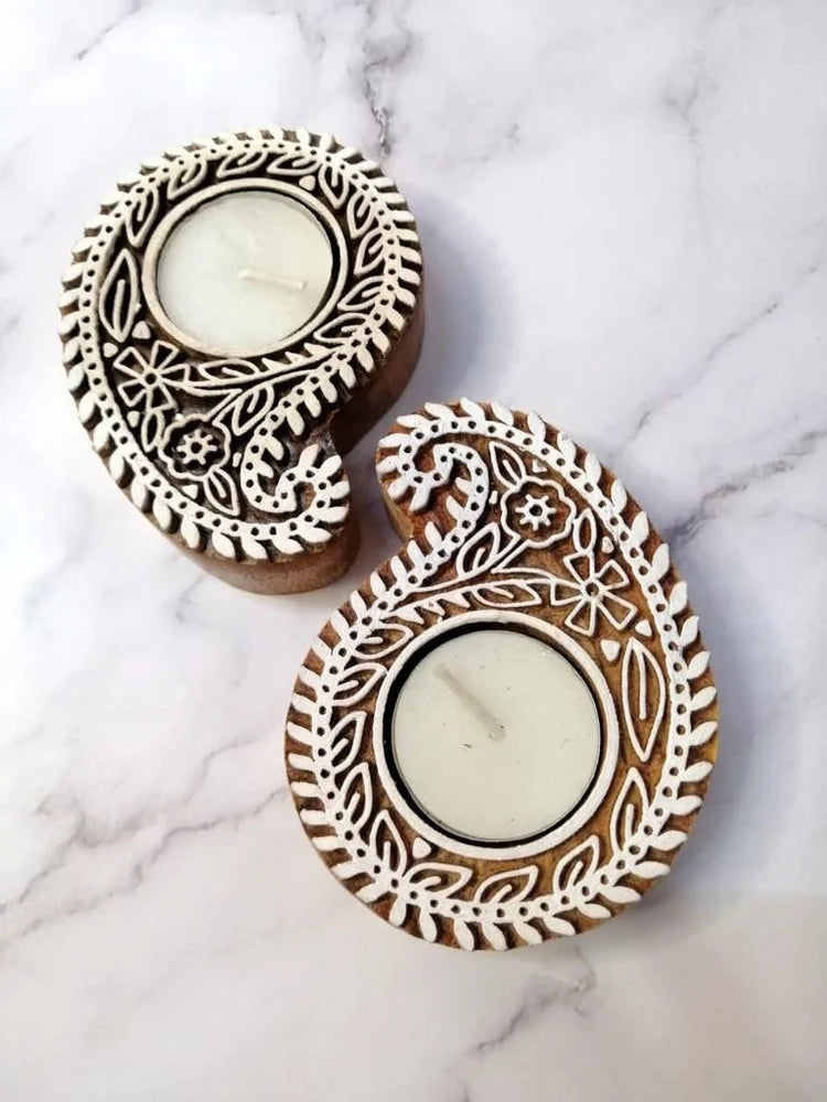 20427 Wooden Hand Carved Tea Light Home Decorative Item Tea Light Candle