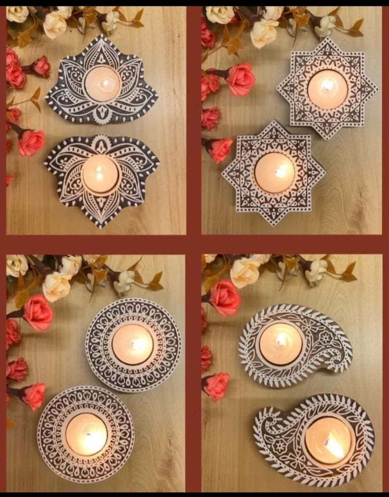20427 Wooden Hand Carved Tea Light Home Decorative Item Tea Light Candle