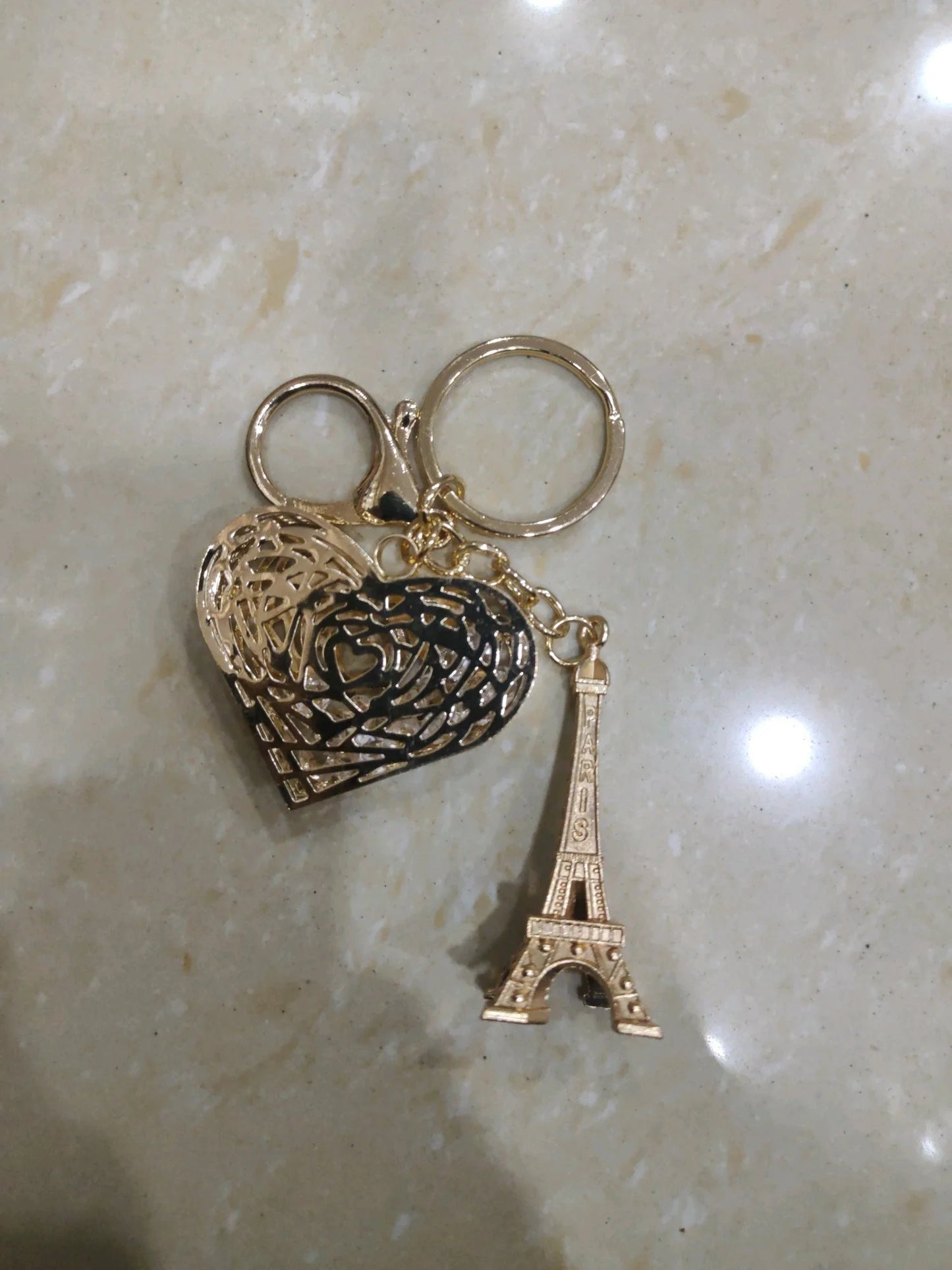 20022 Golden Eiffel Tower Keychain with Crystal Design Random Design