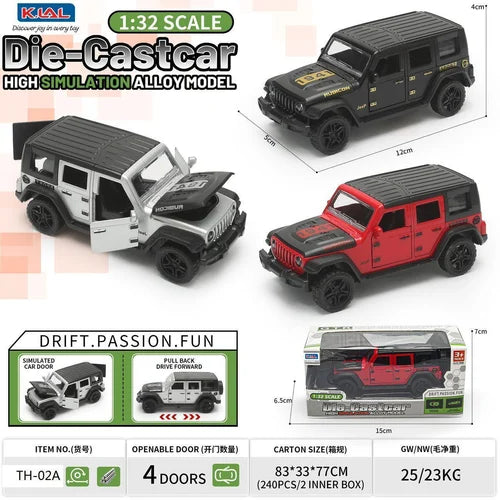 20606 Diecast Jeep Rubicon Model Car 1:36 Scale – Metal Toy Car with Pull Back Action & Openable Doors for Boys & Girls
