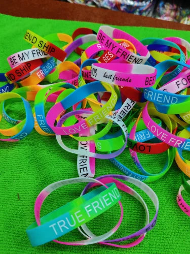 20816 {90 Pcs}Silicone Friendship Wristband for Boys & Girls | Motivational Rubber Bracelet | Soft Stretch Wrist Band | Unisex Fashion Band