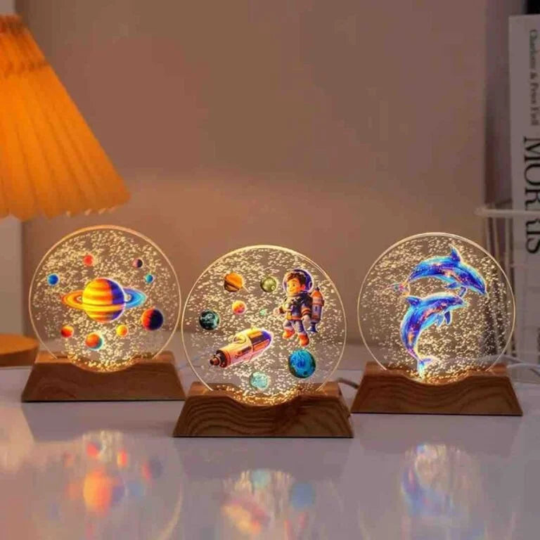 11300 3D Acrylic LED Night Light with Planet Design | Warm White Ambient Table Lamp for Bedroom