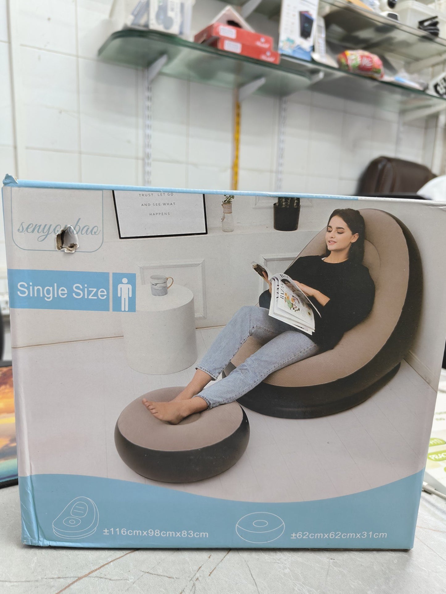 20476 Inflatable Lounge Chair for Adults, Foldable Air Couch Sofa with Push Pump, Inflatable Lazy Sofa for Gaming Bedroom Indoor Outdoor Size=55Cm*55Cm*29CM