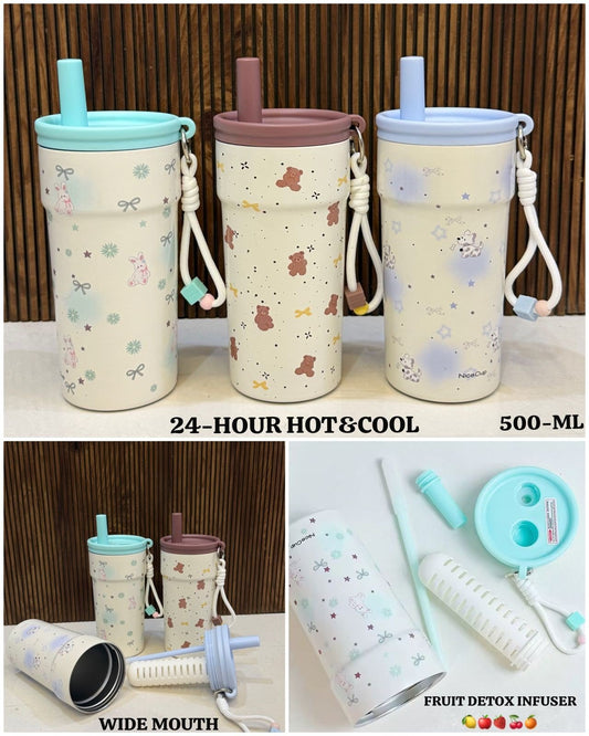 911131 Cute Sip Stainless Steel Straw Tumbler 500ml {Random Design}