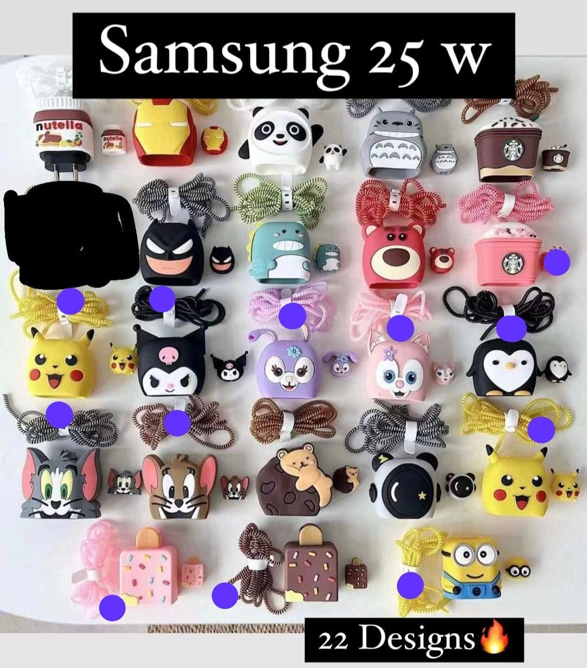 20679 Cute Cartoon Data Cable Case for Samsung 25W USB-C Power Adapter Charger, Cartoon 3D Design Protective Case {Random Design}