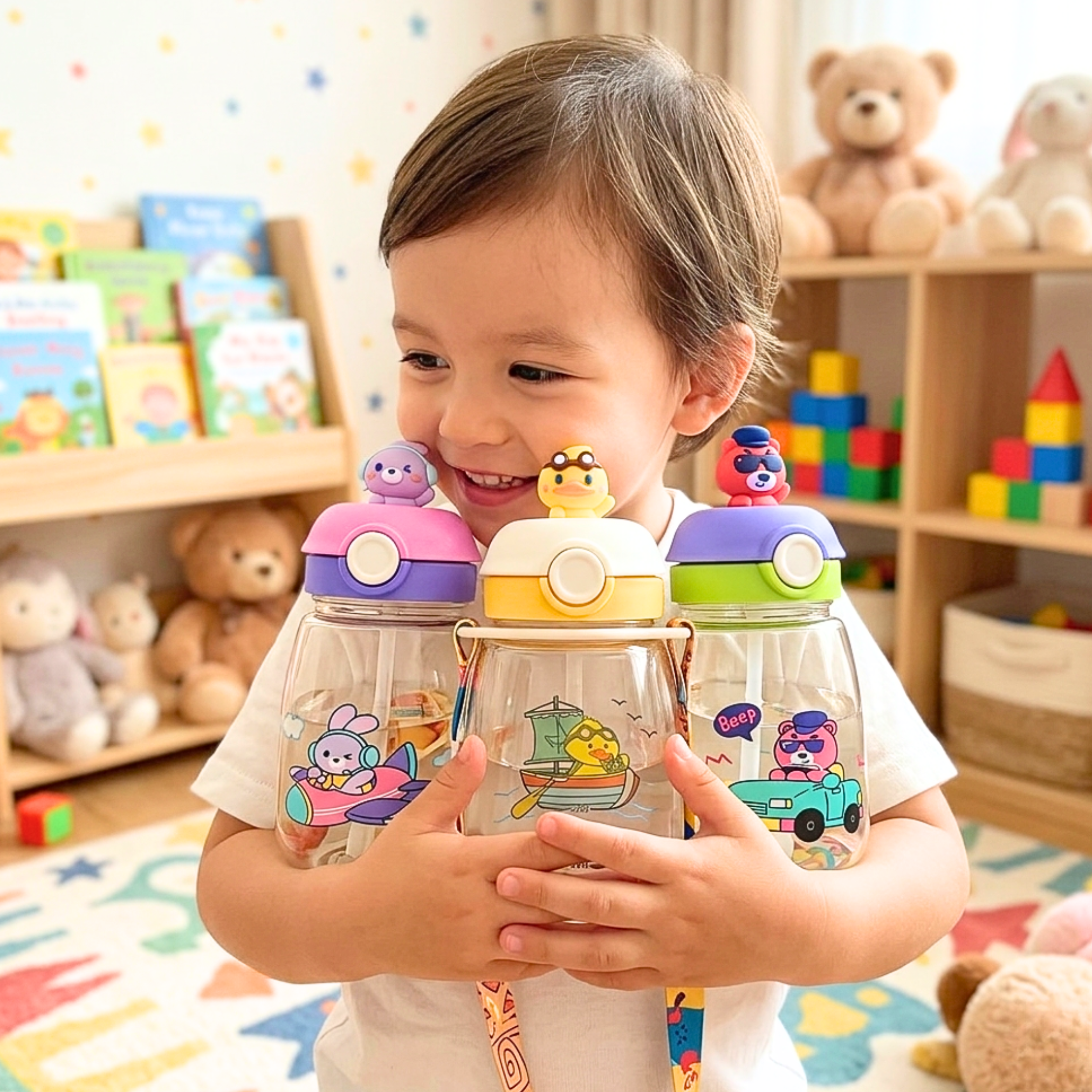 50660 Cute Cartoon Water Bottle for Kids – BPA Free Bottles, Anti-Leak Non-Toxic Durable Bottles for Girls, Boys, Children 540ML {Random Design}