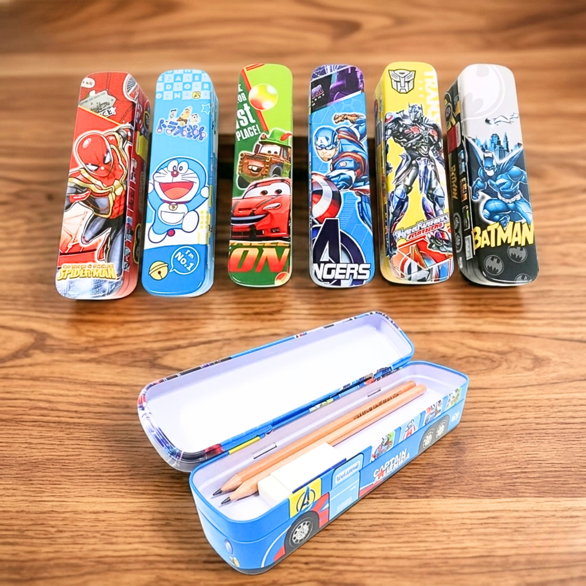 1881236 Metal Pencil Box for Girls and Boys Stylish School Bus ans Train Geometry Box for Boys, Pencil Box Set Toys