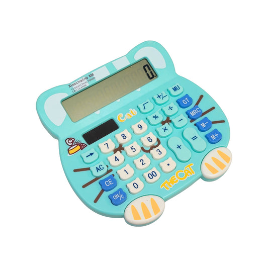 838 Adorable Creative 12 Digits Solar Dual Power Cartoon Cat Shape LCD Display Desktop Calculator with Big Screen {Random Color}