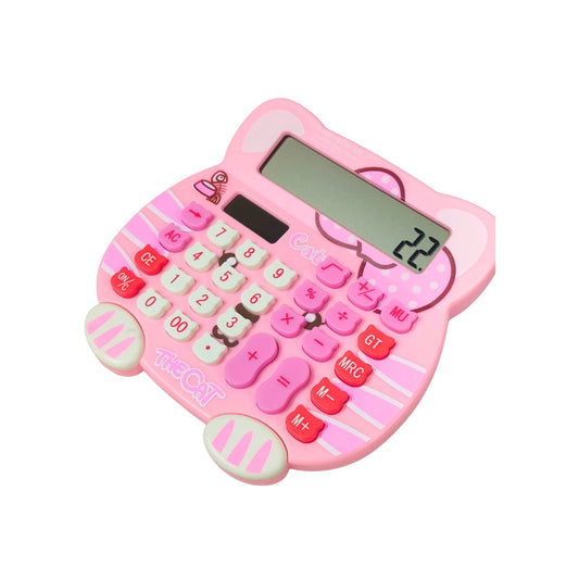 838 Adorable Creative 12 Digits Solar Dual Power Cartoon Cat Shape LCD Display Desktop Calculator with Big Screen {Random Color}