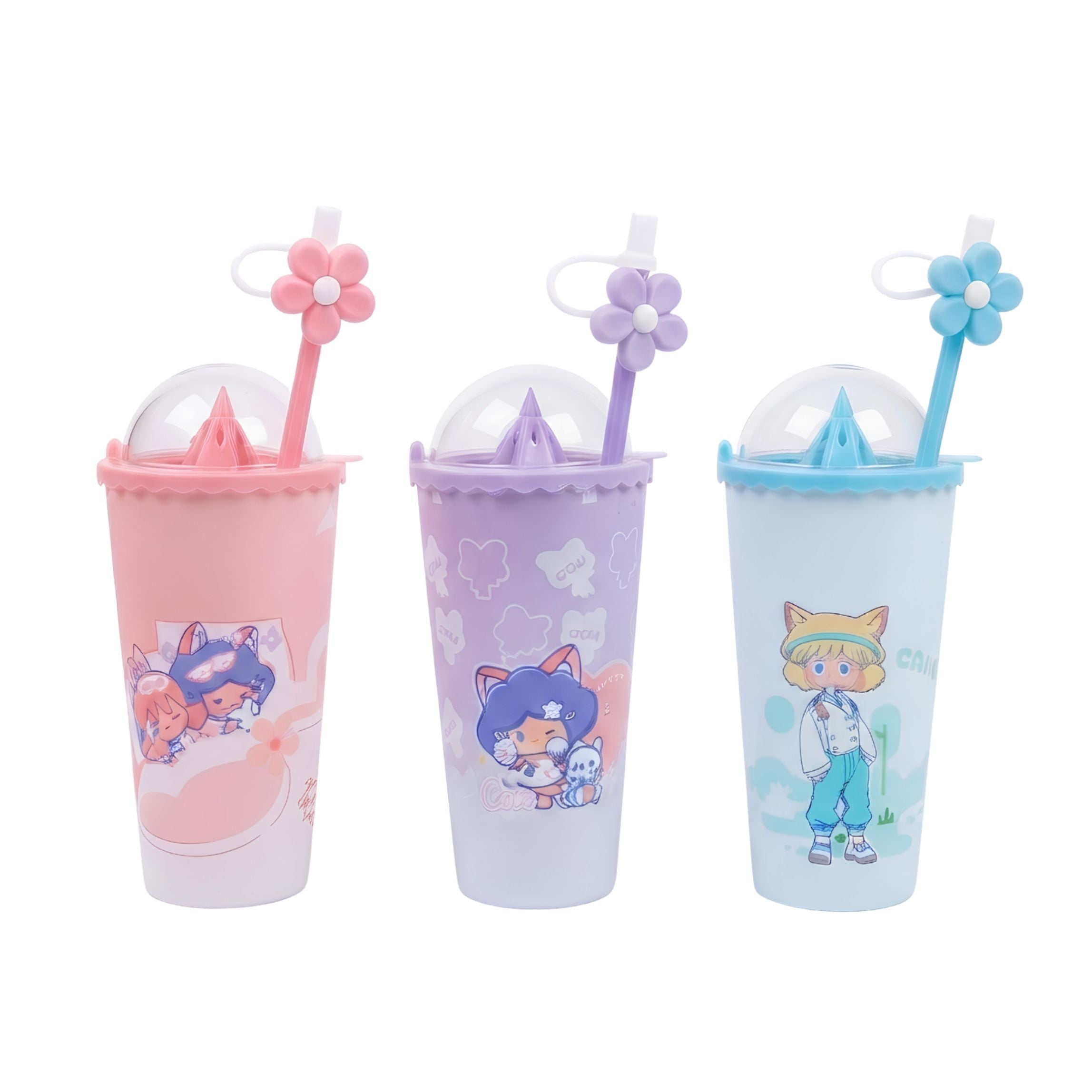 20772 Cute Cartoon Printed Sipper Cup with Flower Straw & Lid | Reusable Drinking Tumbler for Kids | BPA Free Water & Juice Cup | Random Color & Design