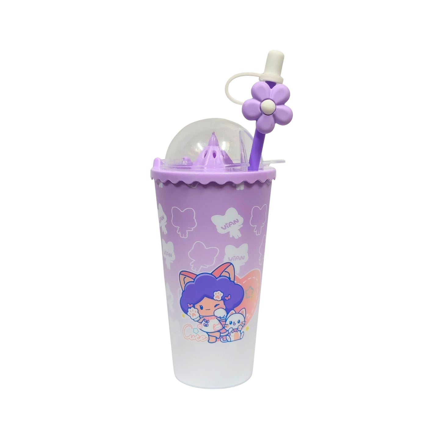 20772 Cute Cartoon Printed Sipper Cup with Flower Straw & Lid | Reusable Drinking Tumbler for Kids | BPA Free Water & Juice Cup | Random Color & Design