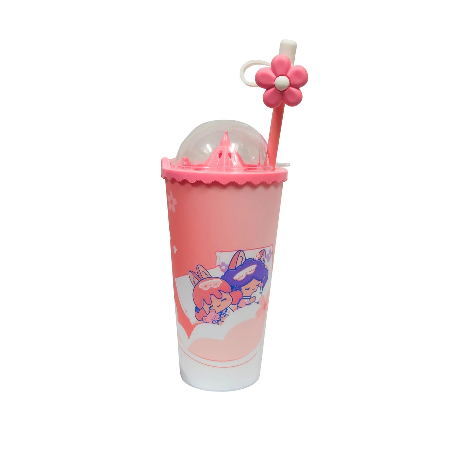 20772 Cute Cartoon Printed Sipper Cup with Flower Straw & Lid | Reusable Drinking Tumbler for Kids | BPA Free Water & Juice Cup | Random Color & Design