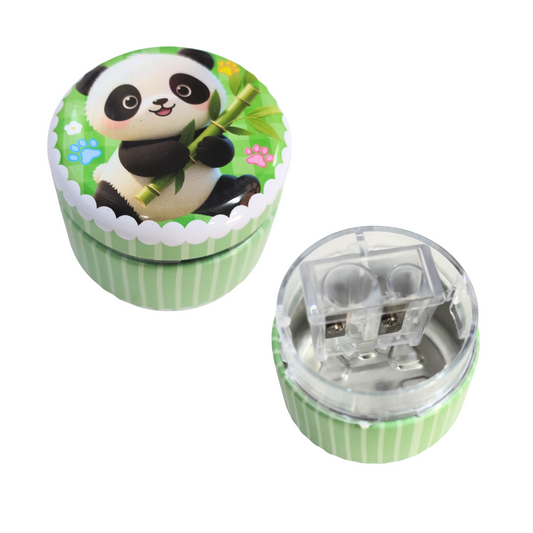 KT-T5904 Cute Design Pencil Metal Sharpener with Lid & Shavings Container, Dual Hole Handheld Pencil Sharpener for Kids