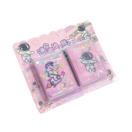 BA-7022 Cute Glitter Mini Diary 2 Set for Kids  Pocket Notebook | Gift for Girls & Boys | Pink Stationery Set {Random Design}