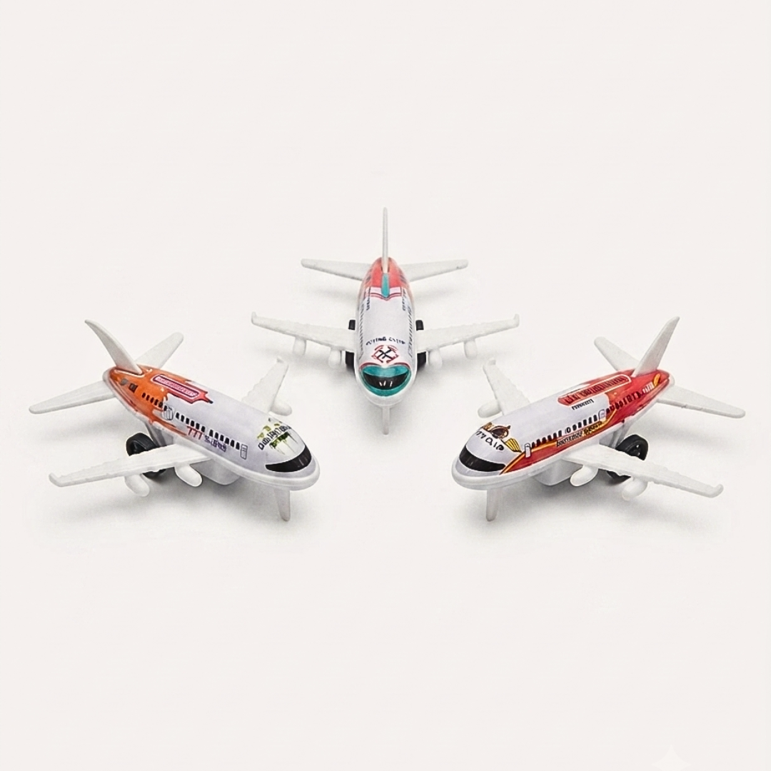MD123-26H Metal Pull Back Cars & Airplanes Toy Set | 6 Pieces (3 Cars + 3 Airplanes) | Friction Powered Mini Vehicles | Kids Gift for Boys & Girls