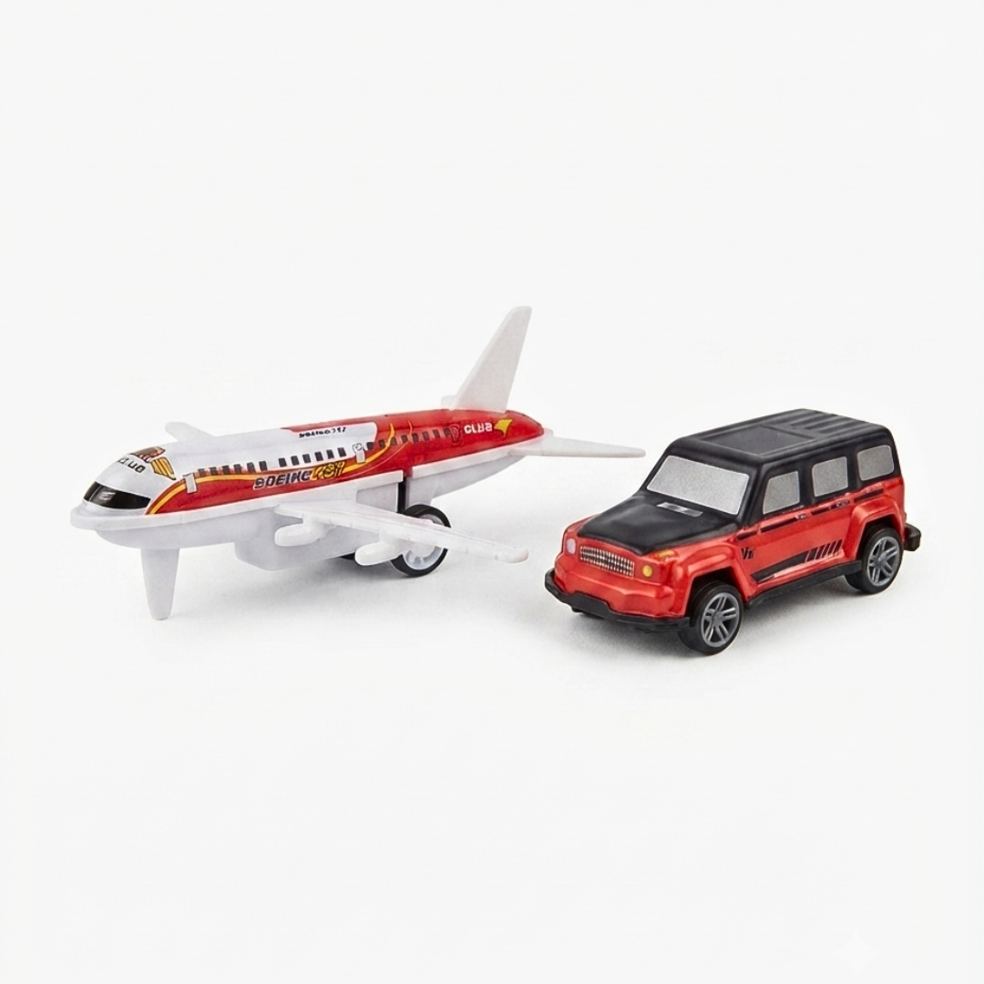 MD123-26H Metal Pull Back Cars & Airplanes Toy Set | 6 Pieces (3 Cars + 3 Airplanes) | Friction Powered Mini Vehicles | Kids Gift for Boys & Girls