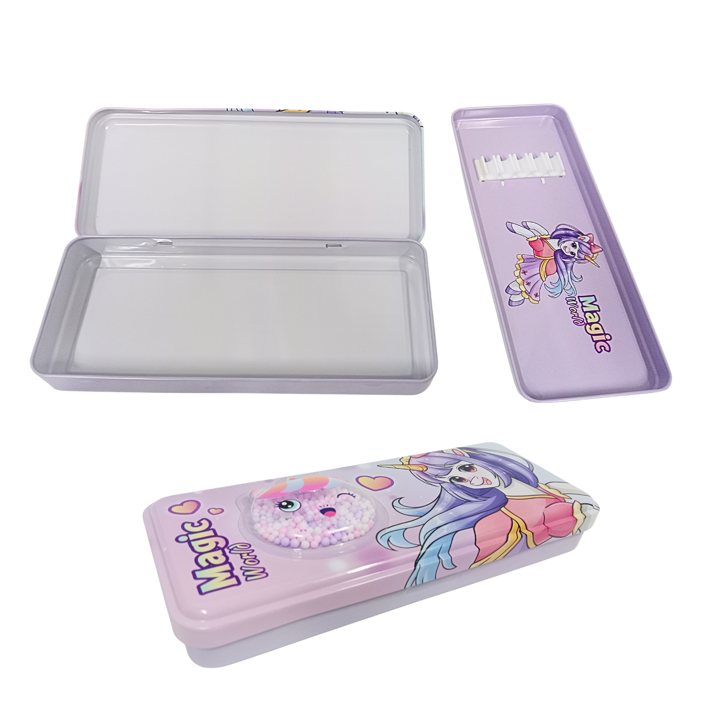 B-785 Stationary Organizer Unicorn Metal Pencil Compox Box for Kids Stylish Pencil Case for Girls