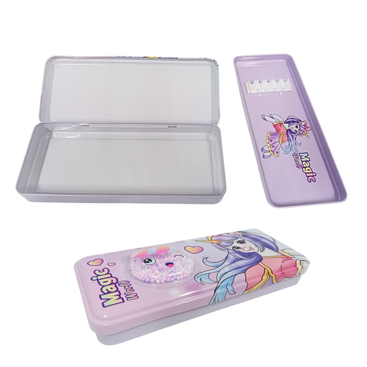 B-785 Stationary Organizer Unicorn Metal Pencil Compox Box for Kids Stylish Pencil Case for Girls